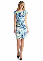 Nwt Agb Blue White Floral Belted Career Sheath Dress Size 16 $74 - £31.28 GBP