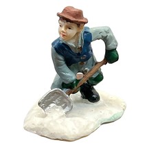 Vintage Christmas Village Figurine Snow Shoveling Boy Snow Day 1.75&quot; Tall - £10.35 GBP