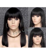 Black Blunt Cut Back and Bangs Wig Kinky Straight Gaga Cancer Alopecia T... - $80.62 CAD