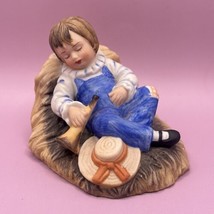 Mother Goose Nursery Rhyme Porcelain Figurine Boy Lying Down In Hay Farmer - $4.94