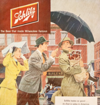 1951 Schlitz Beer Vintage Advertisement Brewery City Street Downtown DWXX7 - $24.99