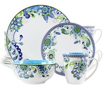 Elama Blue Fiesta 16 Piece Round Porcelain Dinnerware Set - £82.14 GBP