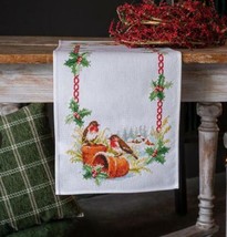DIY Vervaco Robins in Winter Birds Holiday Counted Cross Stitch Table Ru... - $58.95