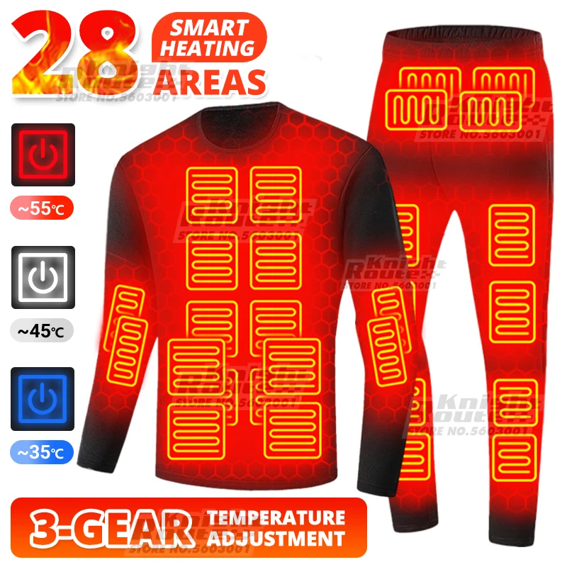 28 Areas Winter Heated Jacket Men Heated Thermal Underwear Men Fleece USB - £40.31 GBP+