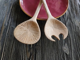 Handcrafted chiseled maple salad and pasta server set  Artisanal serving... - £66.60 GBP