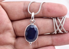 Sterling Silver Pendant Necklace Natural Sapphire Jewelry PS-1461 - £34.72 GBP