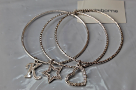 Liz Claiborne Silver Bangle Bracelets Set of 3 Twist Rhinestone Heart K Star - £11.88 GBP