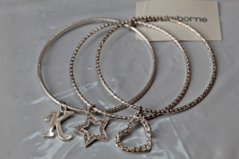 Liz Claiborne Silver Bangle Bracelets Set of 3 Twist Rhinestone Heart K Star - £12.04 GBP