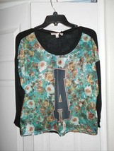 New So Rad Womens Sz L ATV Shirt 3/4 Sleeve 36$ Black Green Floral Top - $11.88