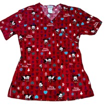Disney Cuties Mickey &amp; Minnie Mouse Merry Kissmouse XS Scrub Top Holiday... - $14.40