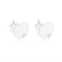 White Enamel &amp; Silver-Plated Star Heart Stud Earrings - £10.41 GBP