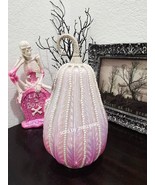 HALLOWEEN FALL THANKSGIVING Pearl Pink White Light Up Glass Pumpkin Figu... - $42.99