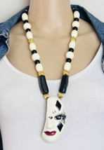 Vintage Mardi Gas Hand Painted Half Face Mask Necklace - $29.70