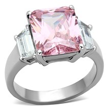 11.82Ct Emerald Cut Rose CZ Three Stone Stainless Steel Wedding Ring Sz 5-10 - £52.18 GBP
