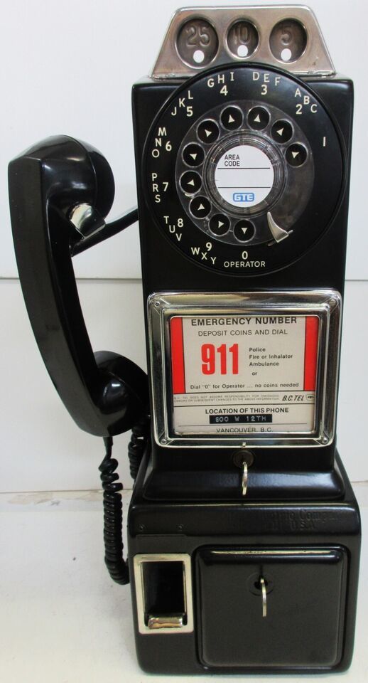 Automatic Electric Pay Telephone 3 Coin Slot 1950's Rotary Dial Operational - $985.05