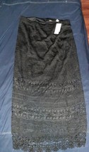 Chico&#39;s Size 2 Large Black Lined Crochet Carmel Maxi Skirt Stretchy BOHO - £66.47 GBP