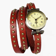 Fashionable Rivet Leather Belt Retro Watch Hand Chain-orangered - £23.48 GBP