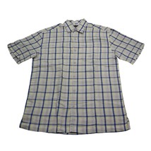 Cubavera Shirt Mens Medium Blue Brown Plaid Linen Button Up Work Beach Hawaiian - $18.69