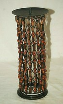 Wrought Iron Copper Wire Wooden Beads Candlestick Candle Holder Home Cen... - $42.56