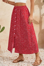 Red Floral Print Button Down Skirt - $404.13 MXN