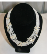 Vintage 12 Strand White Seed Bead and Shell Necklace - $35.27