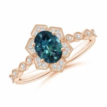 ANGARA Oval Teal Montana Sapphire Trillium Floral Shank Ring in 14K Gold - £1,495.19 GBP
