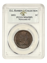 1851 1c PCGS MS65 BN (N-43) ex: D.L. Hansen - $2,520.79