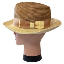 Bruno Capelo Straw Fedora Hat Mens Medium Two Tone Hat Mailbu Collection Beige - £31.18 GBP