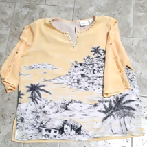 Alfred Dunner Tunic V-Neck 3/4 Sleeve Yellow City Print Women Plus Size ... - £11.45 GBP