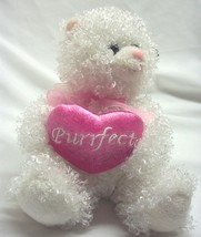 Aurora White Fuzzy Cat W/ Pink &quot;Purrfect&quot; Heart 6&quot; Plush Stuffed Animal Toy New - $14.85