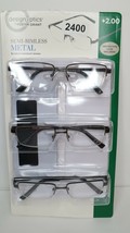 Design Optics by F.G Semi-Rimless Metal Reading Glasses 2PK +2.50. W/Detail - £7.90 GBP