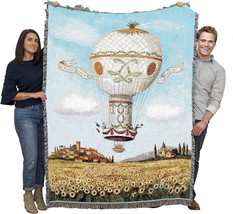 Hot Air Balloon Scenic Gift Garden Floral Tapestry Throw Woven From Cotton - - £60.19 GBP