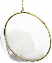 Clear Acrylic Hanging Bubble Chair with Gold Trim and Chain with White Cushions - £706.95 GBP