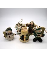 Cute set of 5 ceramic Christmas Ornaments in box santa snowmen angels - £11.96 GBP