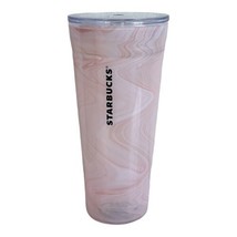 Starbucks 2017 Pink Marble Swirl Glass Tumbler Venti 20 fl oz With Lid - $37.05