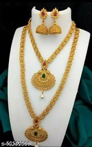 South Indian Women Temple 2 Necklace Set Gold Plated Fashion Jewelry - £27.09 GBP