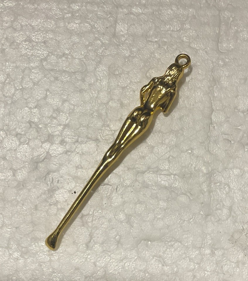 Figural Nude Woman 3” Mini Snuf Spoon Tool Pendant Vintage Retro Design Gold Item image 6