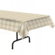 Plastic Tablecloth 54&quot; x 108&quot; Fall Christmas Plaid Tableware Beige &amp; Cre... - £21.05 GBP