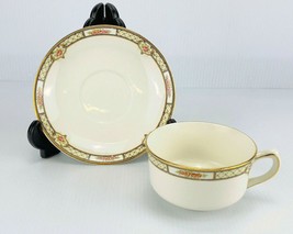 Homer Laughlin Pink Rose And Lattice Tea Cup &amp; Saucer Set - Made In Usa Vintage! - £17.62 GBP