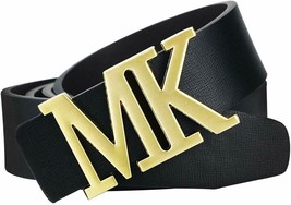 Leather Dress Belt for Men with Detachable Gold MK Letter Buckle 36 to 38 Inches - £29.23 GBP