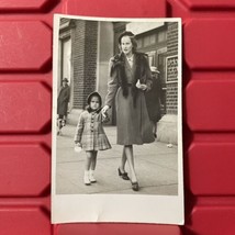 Wealthy Woman Walking With Daughter 3 3/8 x 5 3/8 Postcard Photograph Vtg 1950s - £6.72 GBP