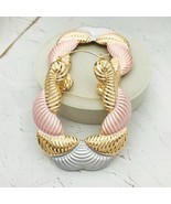 Puffy oval bamboo Hoop Earring three Tones gold filled - $12.19