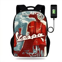 Fashion USB Charging Vespa motorcycle Print Backpack Mens Laptop Rucksack Teenag - £42.58 GBP