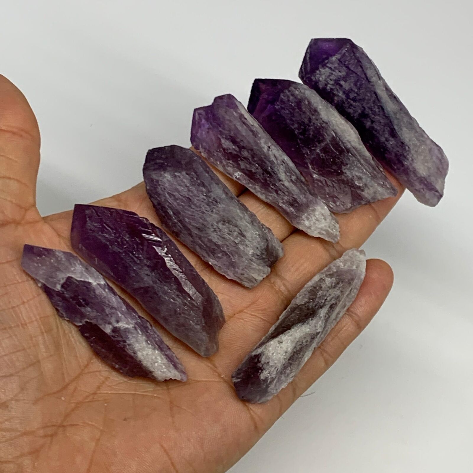 Primary image for 132.9g, 1.9" - 2.5", 7pcs, Amethyst Point Polished Rough lower part @Brazil, B28