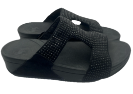 FitFlop Women&#39;s Marlie Black Rhinestone Embellished Platform Slide Sanda... - $28.49
