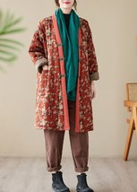 2022 Women Parkas Print Floral Winter Coat Vintage Cotton Padded Pockets Cardiga - £54.11 GBP