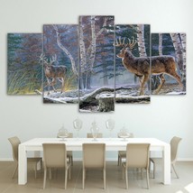 Two Bucks Deer Winter Framed Canvas Five Piece Wall Art 5 Panel Home Decor - £23.98 GBP+