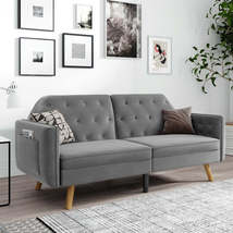 Futon Sofa Bed, Velvet Upholstered Modern Converti - £836.65 GBP