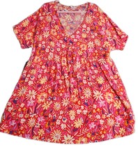 Andree By Unit Short Dress Women&#39;s 1X Hot Coral Pink Purple Floral Lined... - $24.75