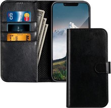 Compatible With iPhone 13 6.1&quot; Wallet Case Luxury PU Leather Wallet Case (Black) - £12.36 GBP